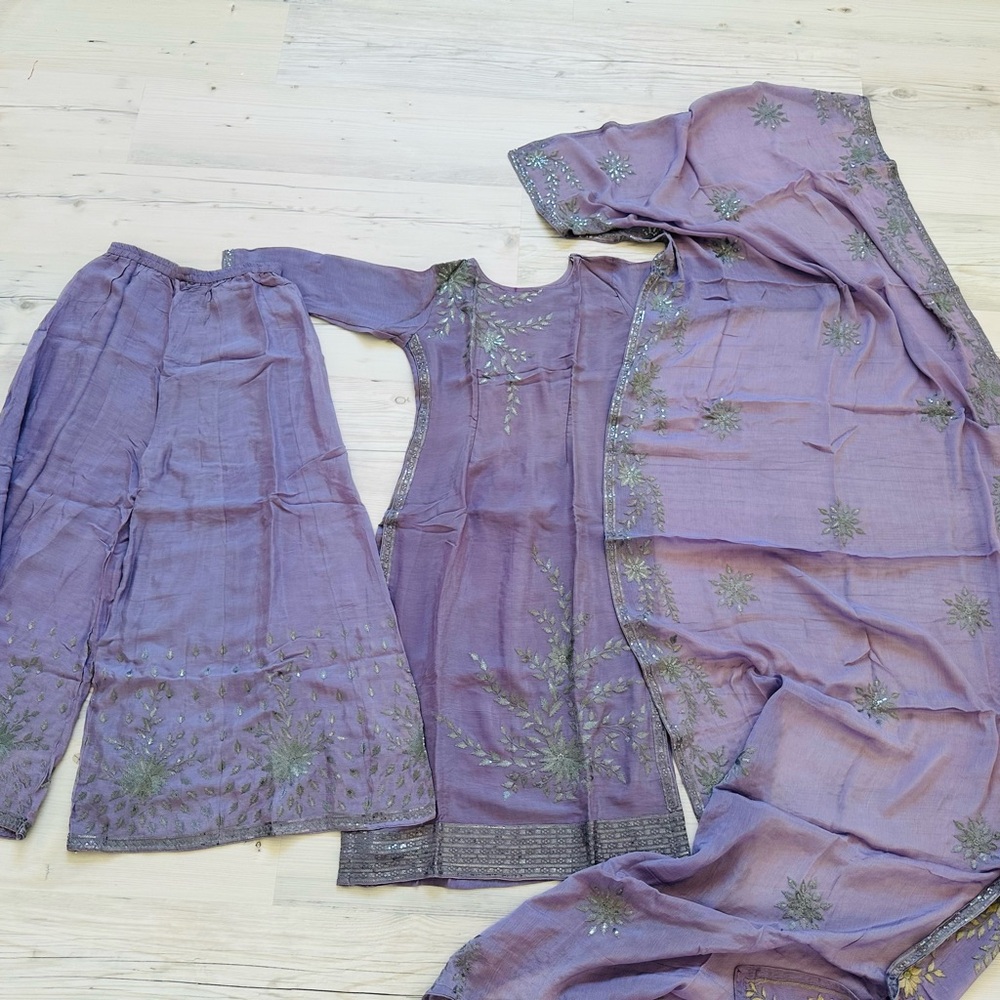Elegant Purple Embroidered Dress Set